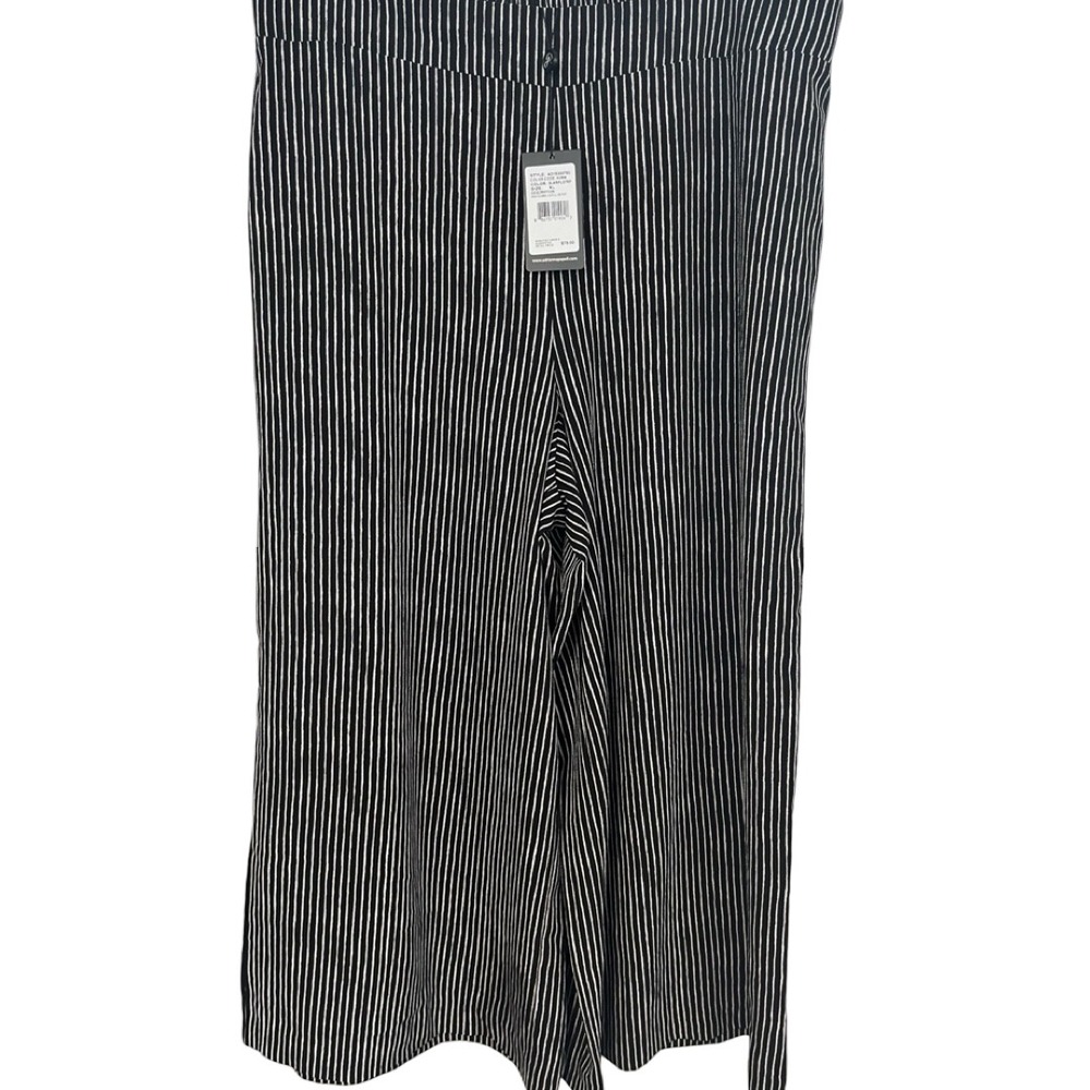NWT Adrianna Papell Womens XL Black White Striped Wide Leg Pull On Pants